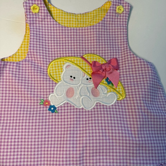 Vintage Austin and Ashley Purple and Yellow gingham embroidery bears 18 mo dress - Picture 2 of 10